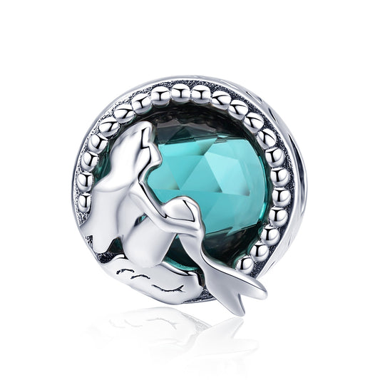 SOLID Sterling Silver Little Mermaid Aqua CZ Ocean Charm  - AVILIA Designs
