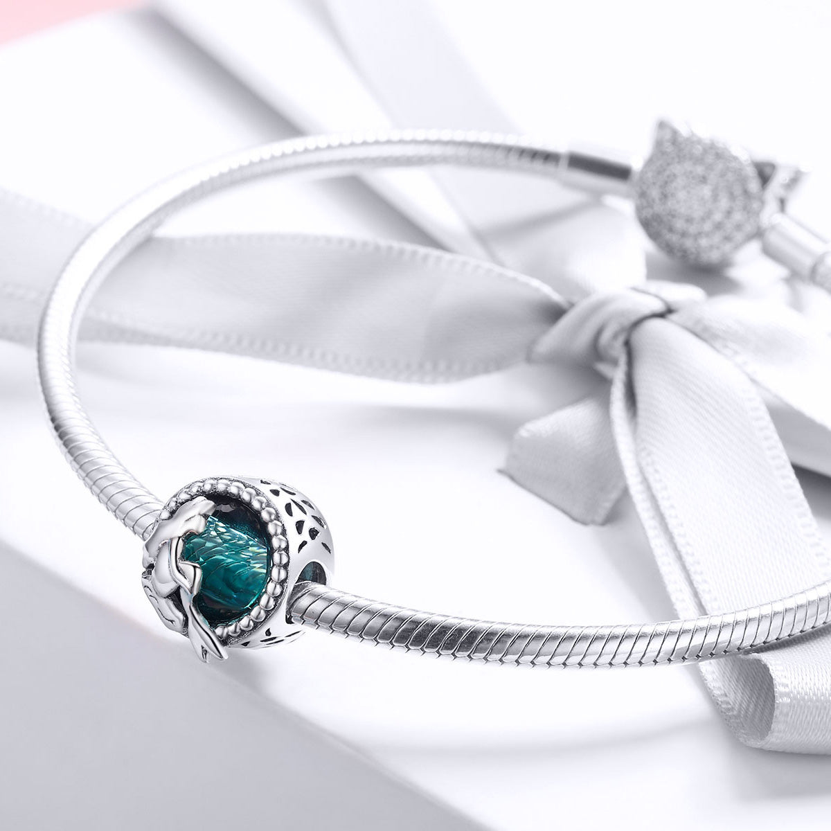 SOLID Sterling Silver Little Mermaid Aqua CZ Ocean Charm  - AVILIA Designs