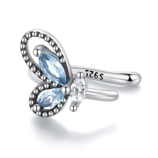 SOLID Sterling Silver 10mm Blue Butterfly Ear Cuff Earrings - AVILIA Designs