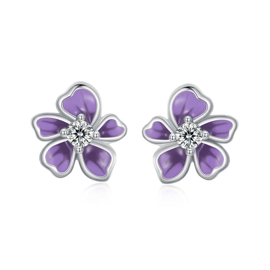 SOLID Sterling Silver Violet Flower Stud Earrings  - AVILIA Designs