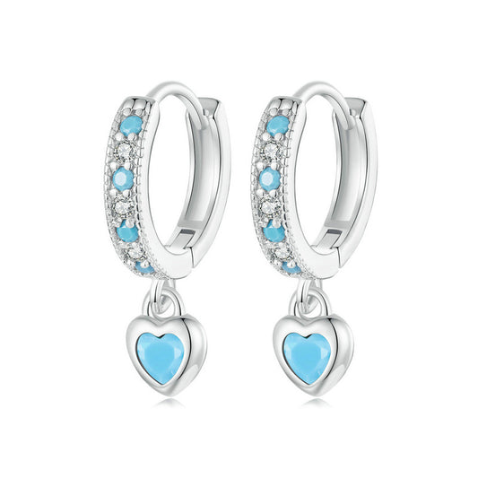 SOLID Sterling Silver Natural Turquoise Huggie Heart 12mm Hoop Earrings  - AVILIA Designs