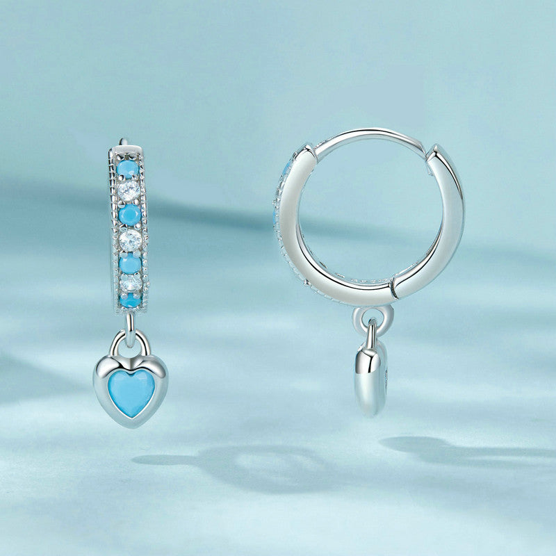 SOLID Sterling Silver Natural Turquoise Huggie Heart 12mm Hoop Earrings  - AVILIA Designs
