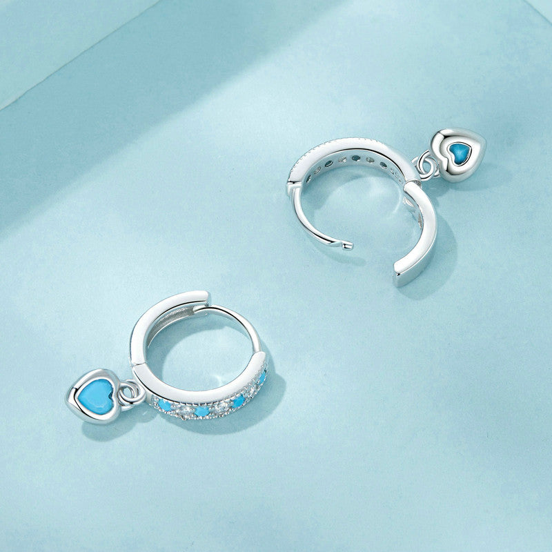 SOLID Sterling Silver Natural Turquoise Huggie Heart 12mm Hoop Earrings  - AVILIA Designs