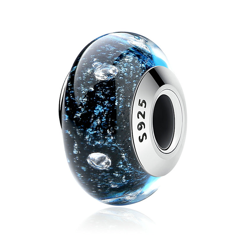 S925 Sterling Silver Shimmering Blue CZ Glass Murano Charm - AVILIA Designs