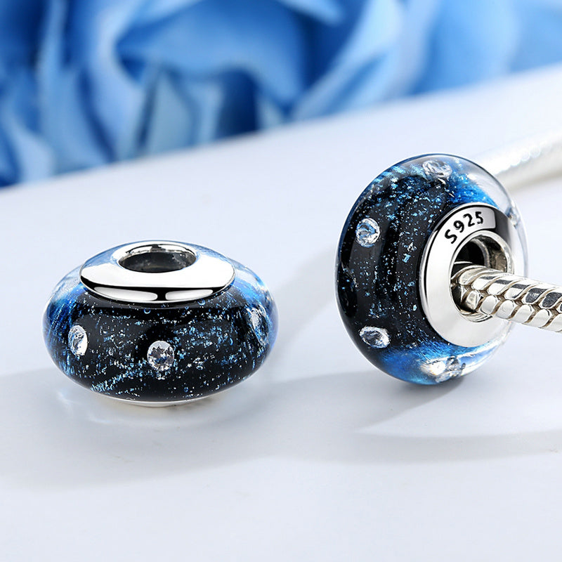 S925 Sterling Silver Shimmering Blue CZ Glass Murano Charm - AVILIA Designs