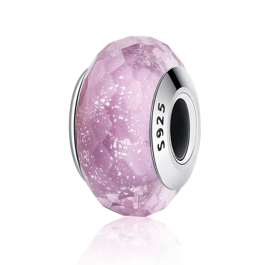 S925 Sterling Silver PINK Sparkle Faceted Murano Glass Charm  - AVILIA Designs