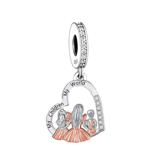 S925 Silver & Rose Gold My Children My World Charm Mum Pendant - AVILIA Designs