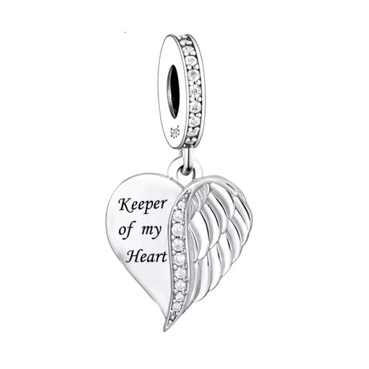 S925 Sterling Silver Memorial Keeper of My Heart Angel Charm Pendant - AVILIA Designs