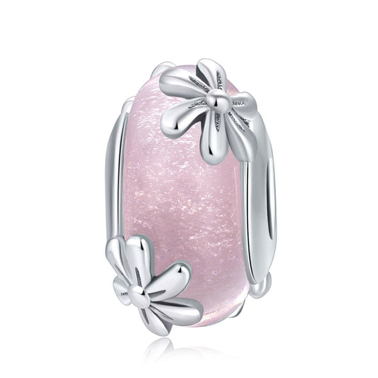 S925 Sterling Silver Pink Shimmer Flower Glass Murano Charm - AVILIA Designs