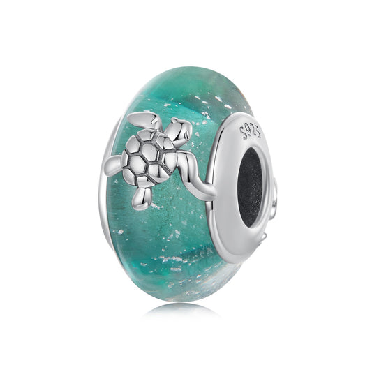 S925 Sterling Silver Aqua Green Sea Turtle Glass Murano Charm - AVILIA Designs