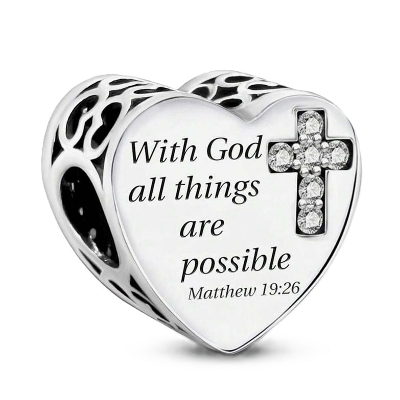 S925 Sterling Silver With God All Things Possible Heart Religious God Jesus Charm - AVILIA Designs