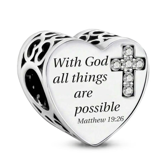 S925 Sterling Silver With God All Things Possible Heart Religious God Jesus Charm - AVILIA Designs