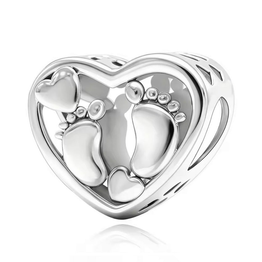 SOLID Sterling Silver Baby Feet Footprints Open Heart Foot Charm - AVILIA Designs