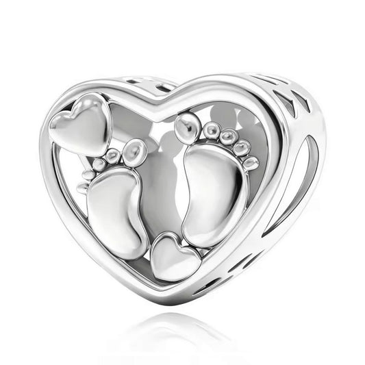 SOLID Sterling Silver Baby Feet Footprints Open Heart Foot Charm - AVILIA Designs