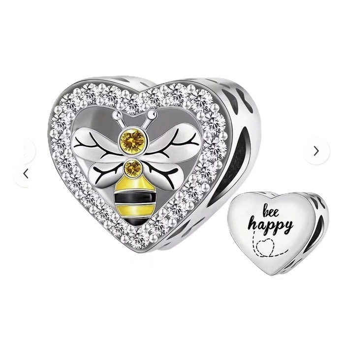 S925 Sterling Silver Queen Bee Happy Sparkly Heart Charm - AVILIA Designs