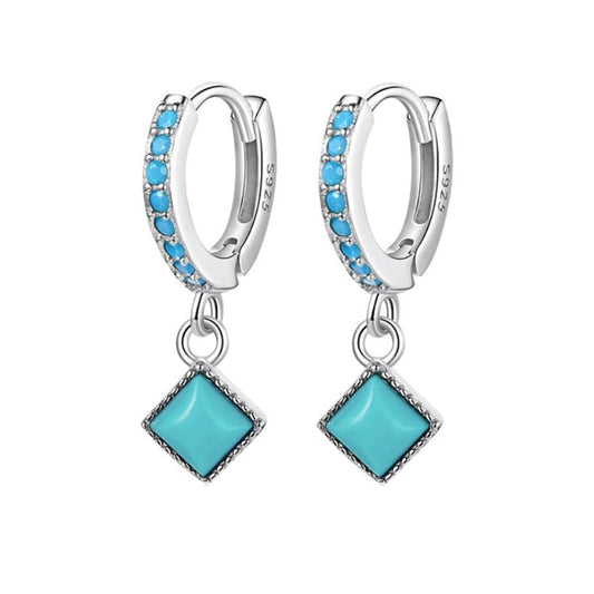 SOLID Sterling Silver Natural Turquoise Huggie Hoop Earrings  - AVILIA Designs