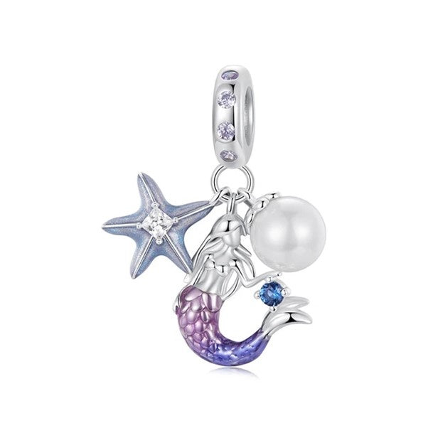 S925 Silver Ocean Mermaid Starfish Pearl Charm Pendant - AVILIA Designs