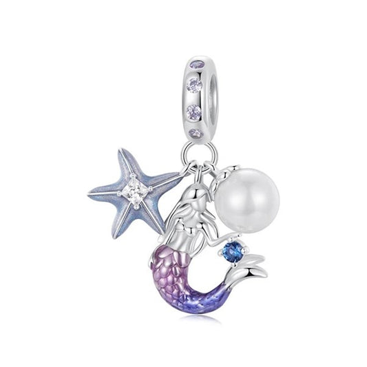 S925 Silver Ocean Mermaid Starfish Pearl Charm Pendant - AVILIA Designs