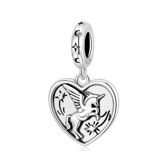 S925 Sterling Silver Mythical Unicorn Heart Star Charm Pendant - AVILIA Designs