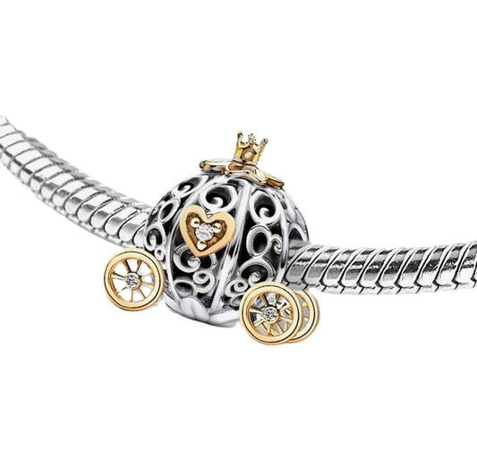 S925 Sterling Silver & Yellow Gold PL Cinderella Carriage Coach Charm - AVILIA Designs