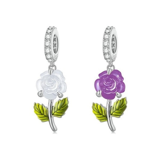 Sterling Silver UV Changing Colour Purple Rose Charm Pendant - AVILIA Designs
