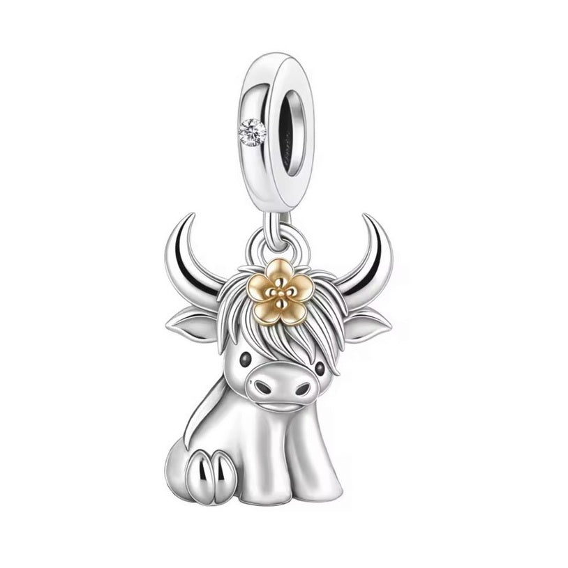 S925 Sterling Silver & Rose Gold Mini Cute Cow Charm Pendant  - AVILIA Designs