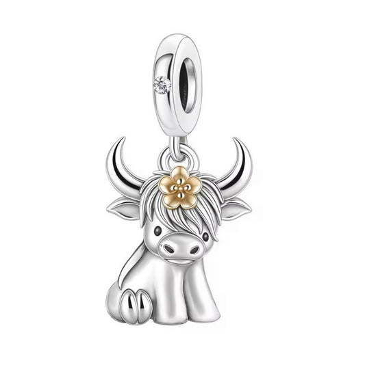 S925 Sterling Silver & Rose Gold Mini Cute Cow Charm Pendant  - AVILIA Designs