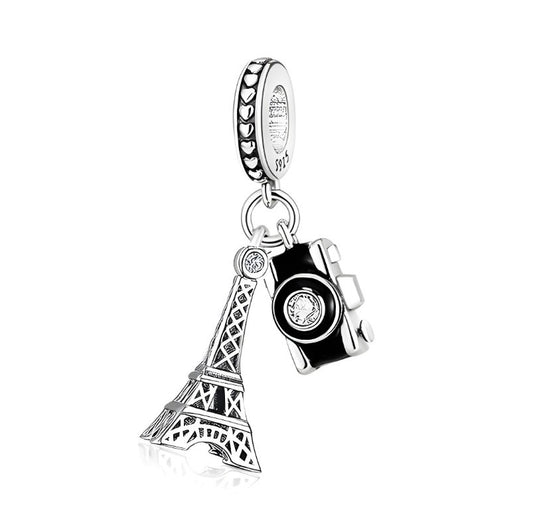 S925 Silver France Eiffel Tower & Camera Paris Charm Pendant - AVILIA Designs