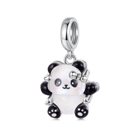 SOLID Sterling Silver Opalescent Sweet Panda Charm Pendant - AVILIA Designs