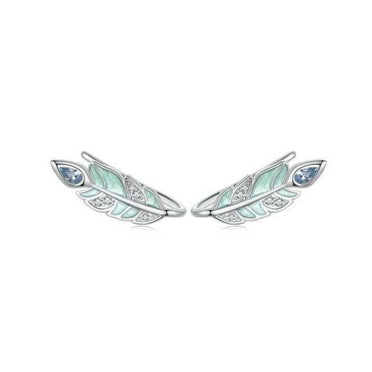 SOLID Sterling Silver Bohemian Feather Leaf Earrings  - AVILIA Designs