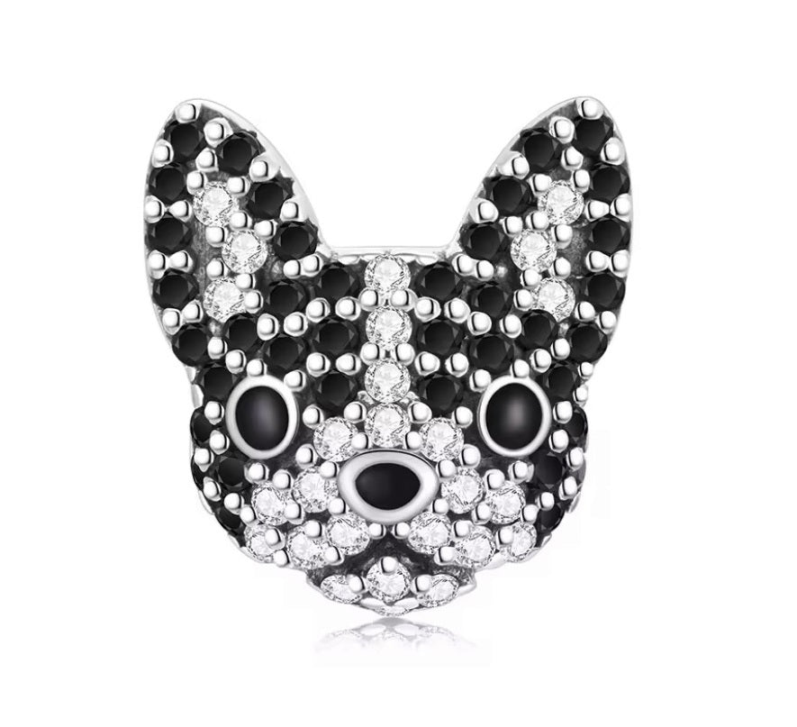 S925 Sterling Silver Sweet French Bulldog Dog Pave CZ Face Charm - AVILIA Designs
