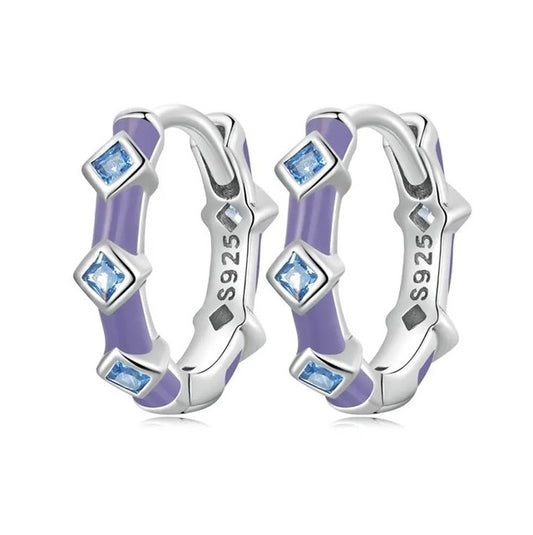 SOLID Sterling Silver Blue CZ Geometric Huggie Hoop Earrings  - AVILIA Designs