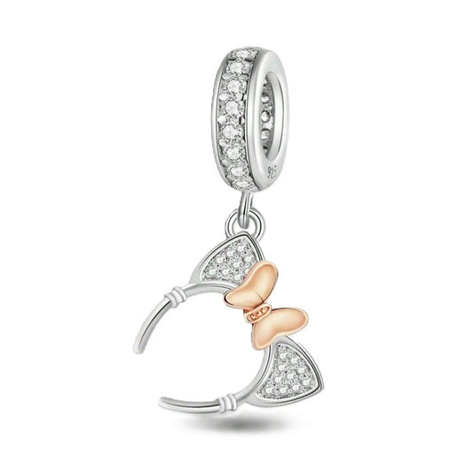 S925 Sterling Silver & Rose Gold Minnie Mouse Cat Ears Bow Charm Pendant - AVILIA Designs