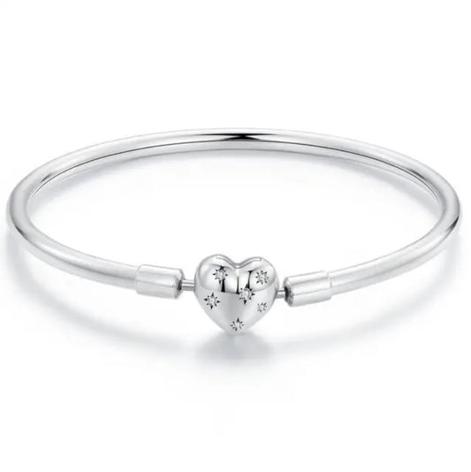 Sterling Silver S925 Heart Stars 19cm Charm Bangle - AVILIA Designs