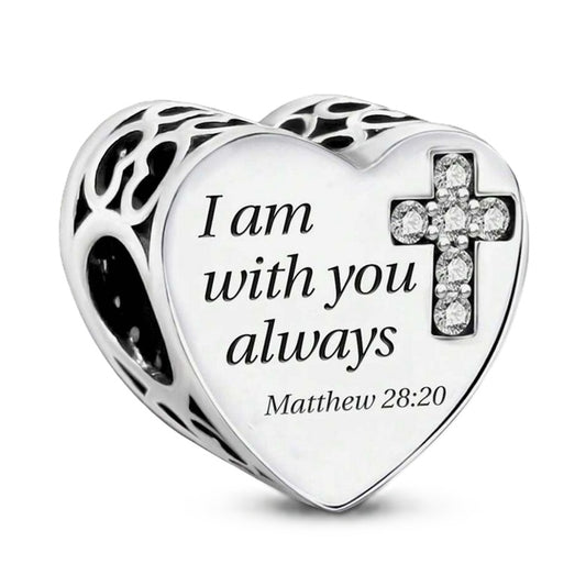S925 Sterling Silver With You Always Religious Heart Charm - AVILIA Designs