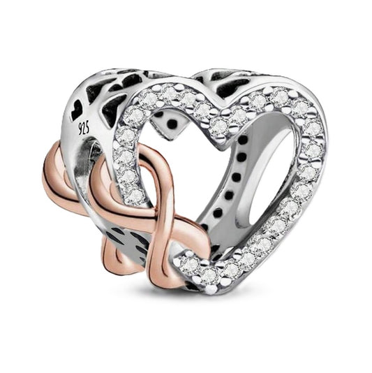 S925 Silver & Rose Gold Sparkly Open Heart Infinity Love Charm - AVILIA Designs