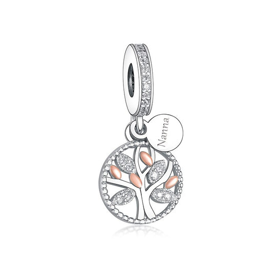 S925 Silver & Rose Gold Family Heritage Tree NANNA Charm Pendant  - AVILIA Designs