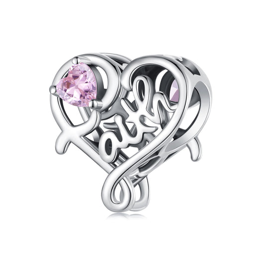 SOLID Sterling Silver S925 Pink Heart Faith Religious Charm - AVILIA Designs