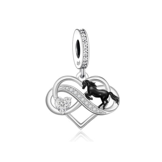 SOLID Sterling Silver Heart Black Beauty Horse Charm Pendant - AVILIA Designs