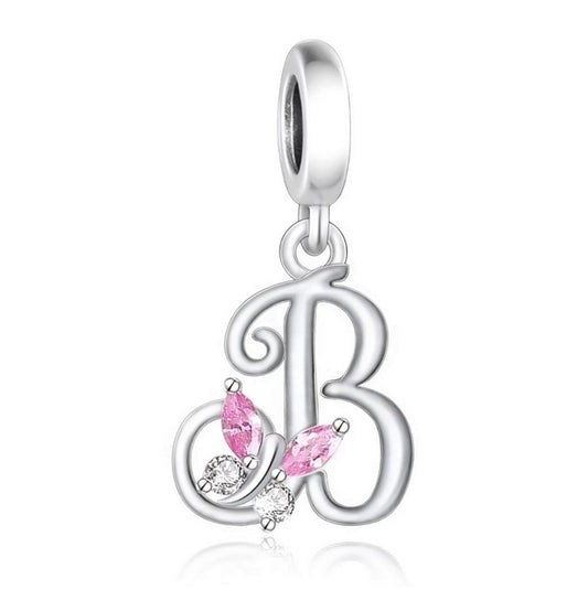 S925 Sterling Silver Cursive Letter B Alphabet Charm Pendant - AVILIA DESIGNS