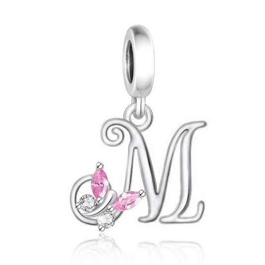 S925 Sterling Silver Cursive Letter M Alphabet Charm Pendant - AVILIA DESIGNS