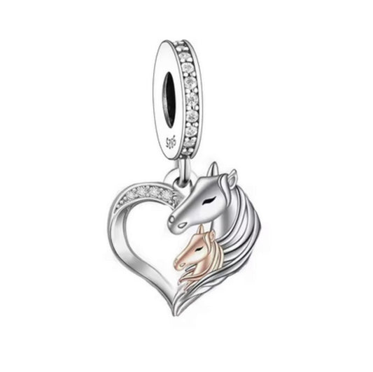 S925 Sterling Silver & Rose Gold Horse & Foal Love Charm Pendant - AVILIA Designs