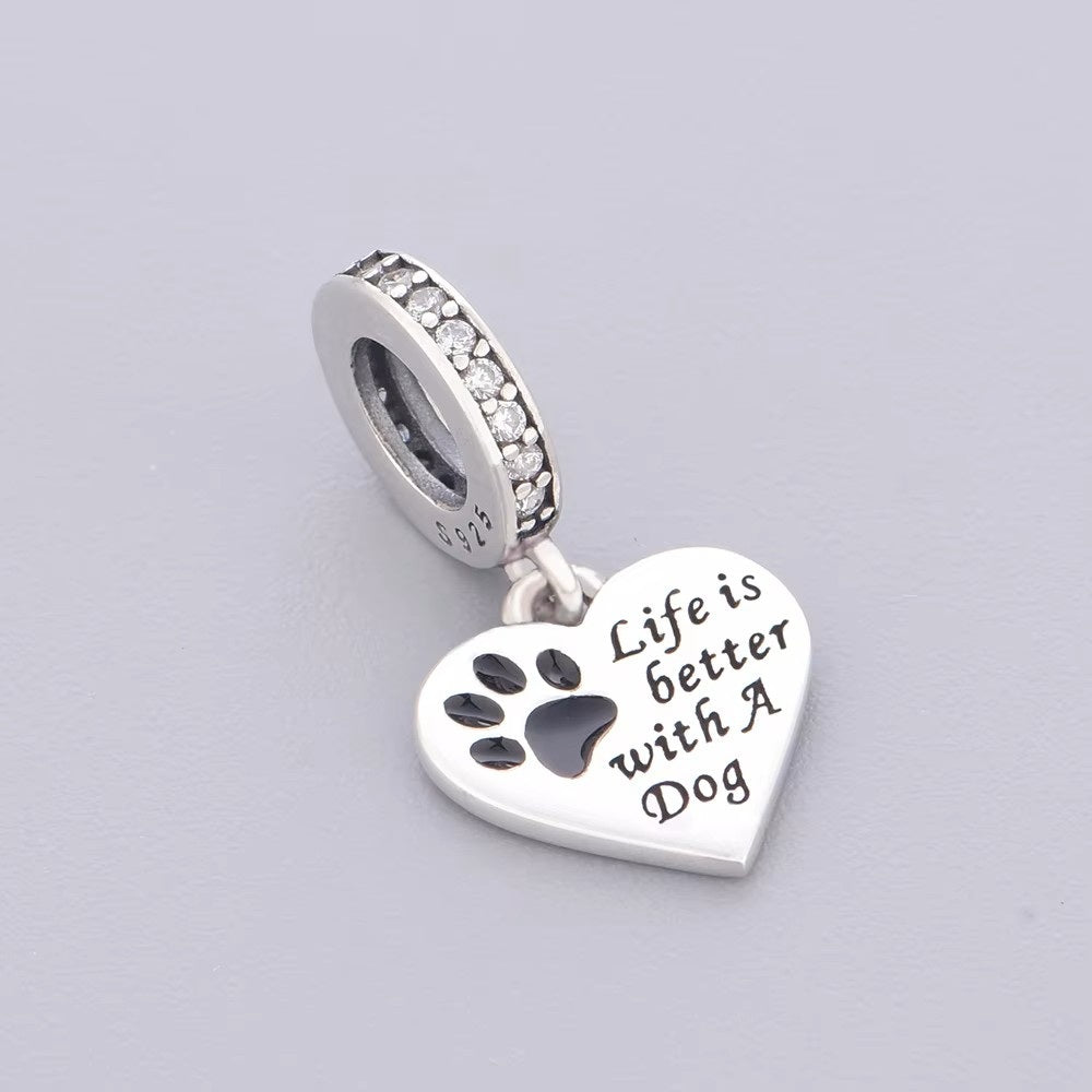 S925 Silver Pet Paw Life is Better With a Dog Tag Charm Pendant - AVILIA Designs