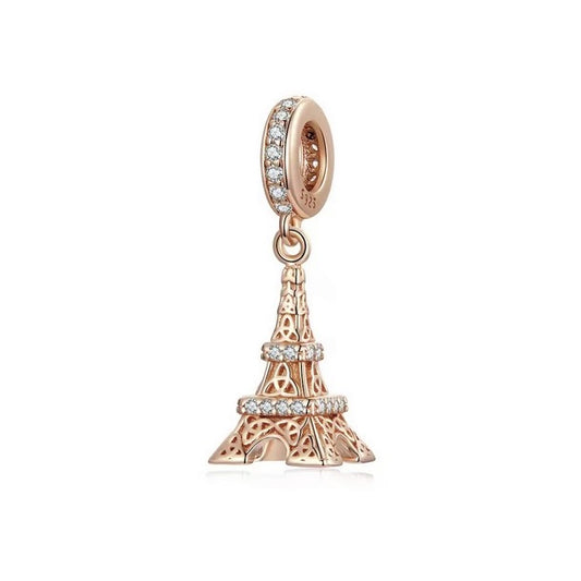 S925 Silver & Rose Gold Eiffel Tower Hanging Charm Pendant - AVILIA Designs