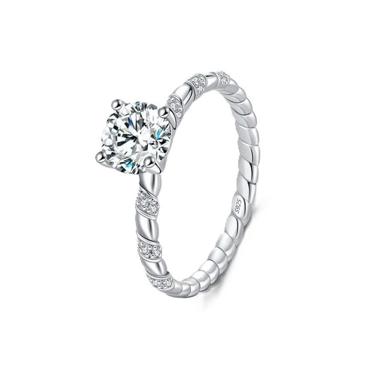 Sterling Silver 1.00ct Solitaire Moissanite Ring with Rope Twist Band