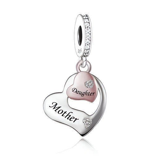S925 Silver & Rose Gold Mother Mum Daughter Love Heart Charm - AVILIA DESIGNS