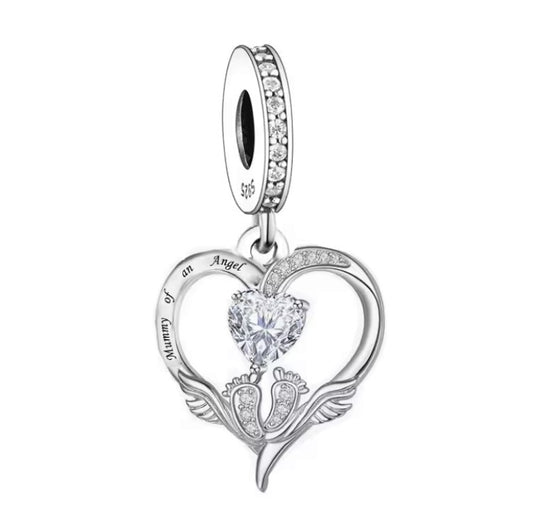 S925 Sterling Silver Memorial Angel Baby Child Loss Open Heart Charm Pendant - AVILIA Designs