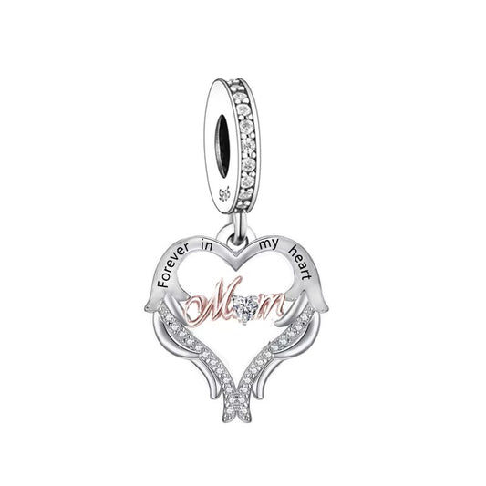 S925 Silver & Rose Gold Angel Wings Mother Mum Charm Pendant - AVILIA Designs