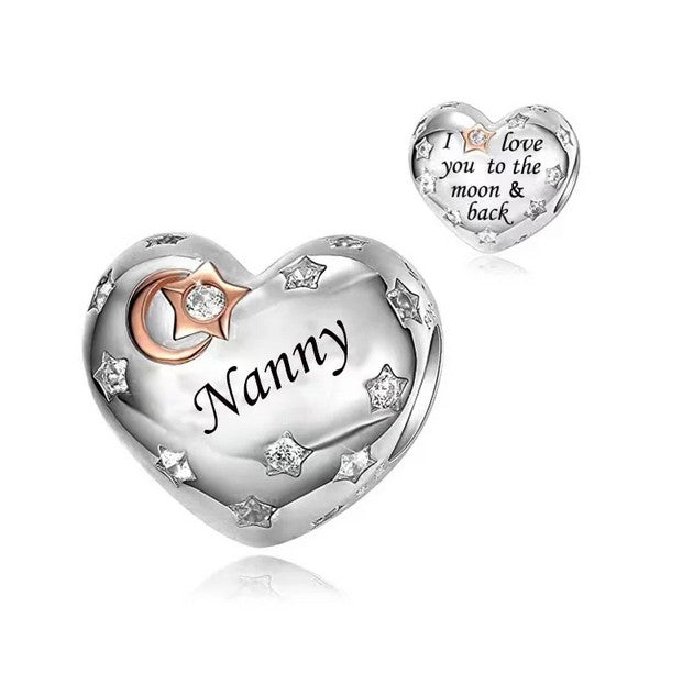 S925 Silver & Rose Gold Grandad I Love You To Moon & Back Heart Charm - AVILIA Designs