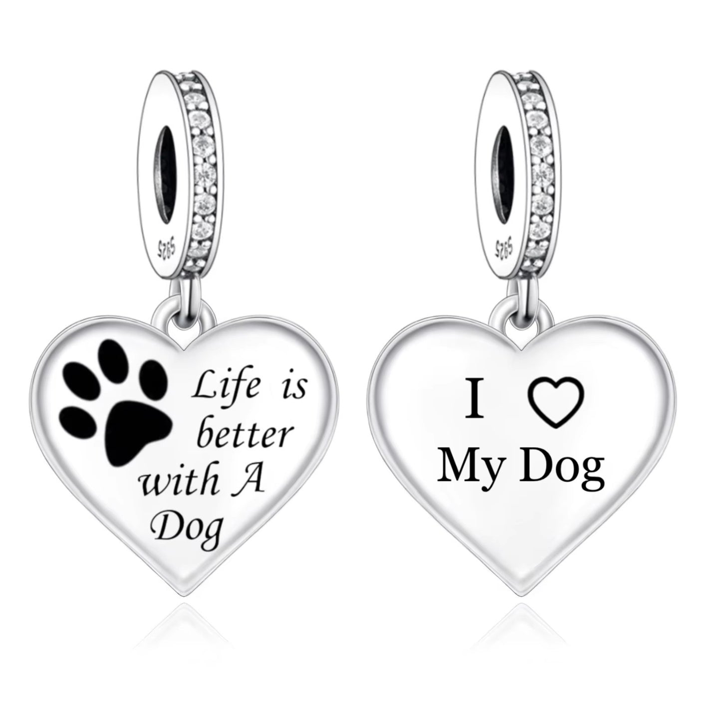 S925 Silver Pet Paw Life is Better With a Dog Tag Charm Pendant - AVILIA Designs